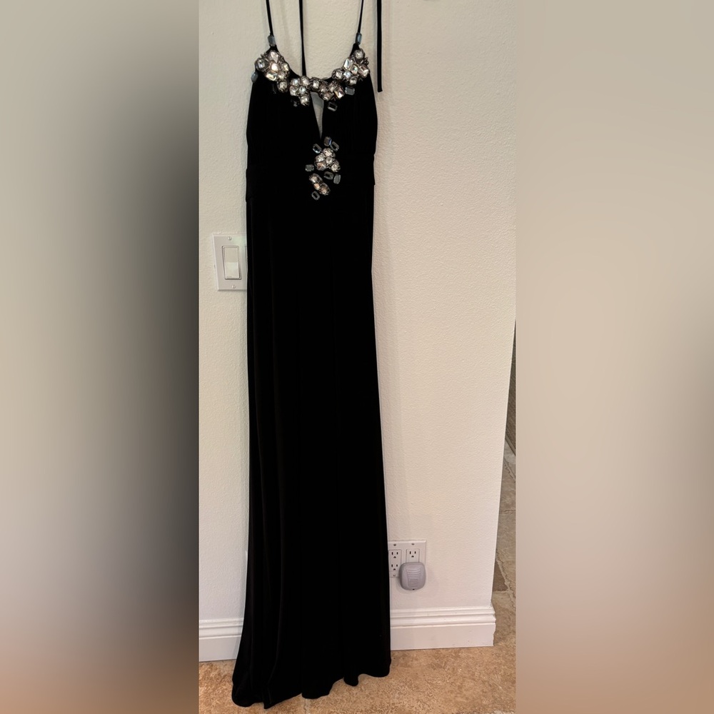Black Chunk Radiant Rhinestone Halter Dress by Alberto Makali. Never Worn!